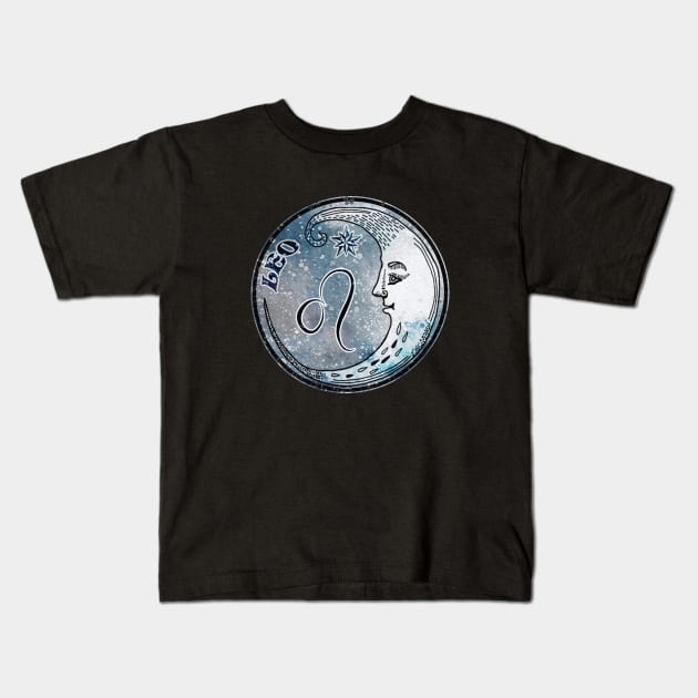 Leo Moon Sign Astrology Zodiac Symbol Stars and Crescent Moon Kids T-Shirt by graphicbombdesigns